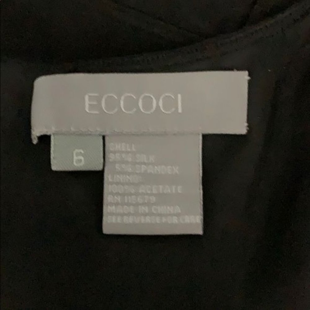 Eccoci Black Silk Sleeveless Sheath Dress 6 Black Lined Zip Scoop Neck Midi - Picture 7 of 7